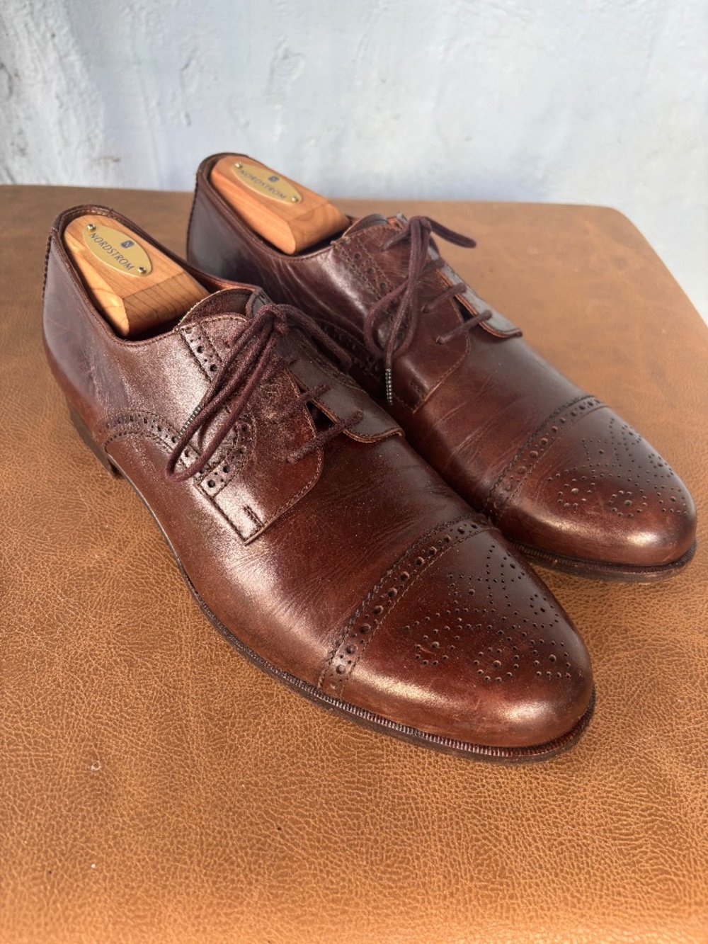 Polo Ralph Lauren Italy Brown Leather Brogue Captoe Lace Derby 9E big